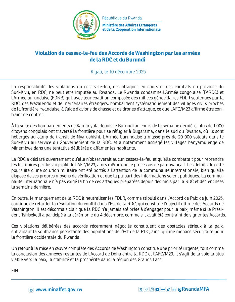 VIOLATION DU CESSEZ-LE-FEU DES ACCORDS DE WASHINGTON PAR LES ARMÉES DE LA RDC ET DU BURUNDI

minaffet.gov.rw/updates/news-d…