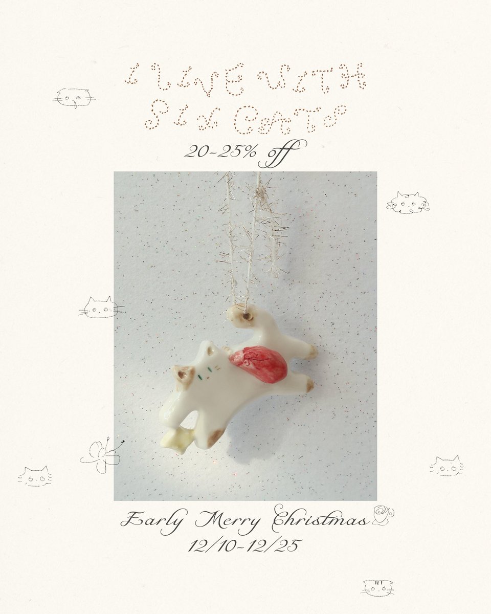 early merry christmas ☕️🎄20-25% off 🌟
미리 메리 크리스마스입니다-! 오늘부터 크리스마스(25일)까지 식스캣츠 공식 홈페이지에서 세일을 진행합니다. 품절될 경우 세일 기간 내에 재입고가 어려운 제품이 있을 수 있으니 구매를 원하신다면 서둘러 주세요! 🐈=͟͟͞͞･ﾟ: