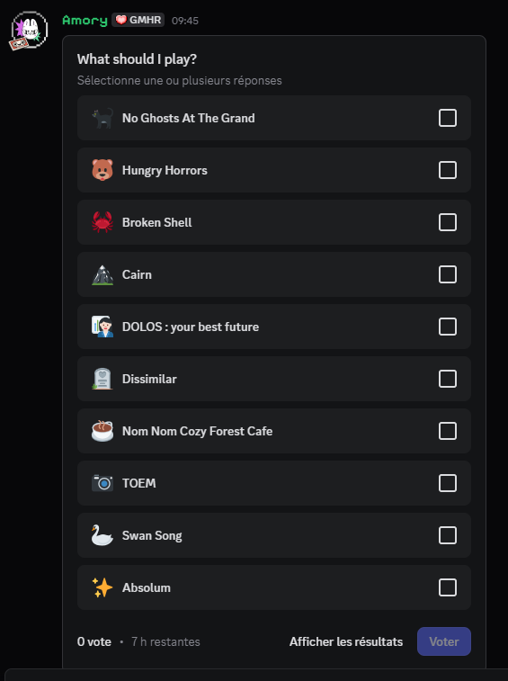 amory_vost's tweet image. Help me choose what demos we&apos;re gonna play this afternoon! 🐇

👉 discord.gg/kDyztPXh 💜✨

#IndieGameDevs #gaming #gamergirl  #gameawards  #GamingCommunity #gamingtwt