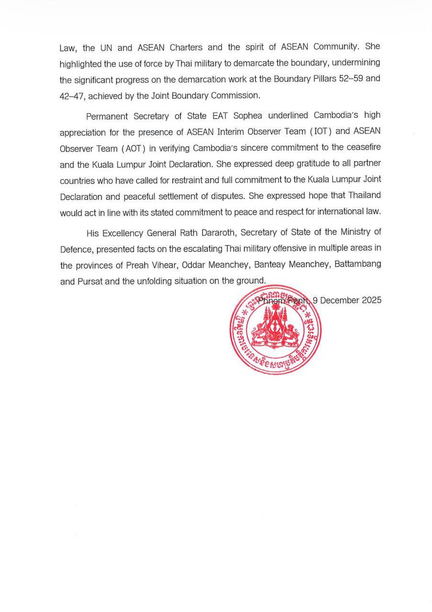 Dr_Hunmanet_PM's tweet photo. បទបង្ហាញស្តីពីការផ្ទុះឡើងនូវការវាយប្រហារដោយអាវុធ នៅតាមបណ្តោយព្រំដែនកម្ពុជា-ថៃ

Diplomatic Briefing on the Breakout of Armed Offensive along the Cambodia-Thailand Border

#ហ៊ុនម៉ាណែត #Hunmanet #កម្ពុជា #cambodia #សន្តិភាពនៅកម្ពុជា #Peaceincambodia