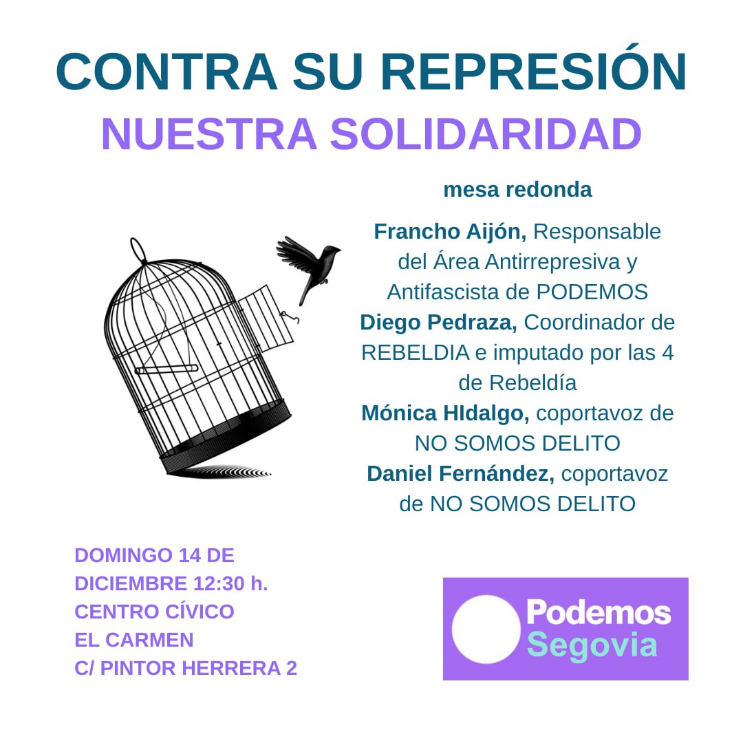 Este domingo tenemos una cita solidaria frente a la represión y la persecución antidemocratica que sufre el activismo en nuestro país. 

Si tocan a una nos tocan a todas