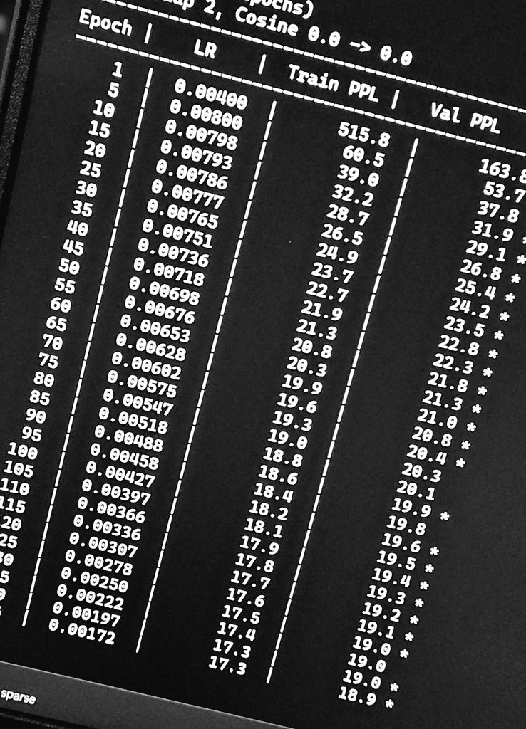 Vector434852's tweet image. 8.5M params  
1 layer  
O(n) attention  
chunk=2048
RTX 4060 laptop  
~72h training

TinyStories val PPL: 18.9 (still dropping)

No transformers were harmed.

log ↓