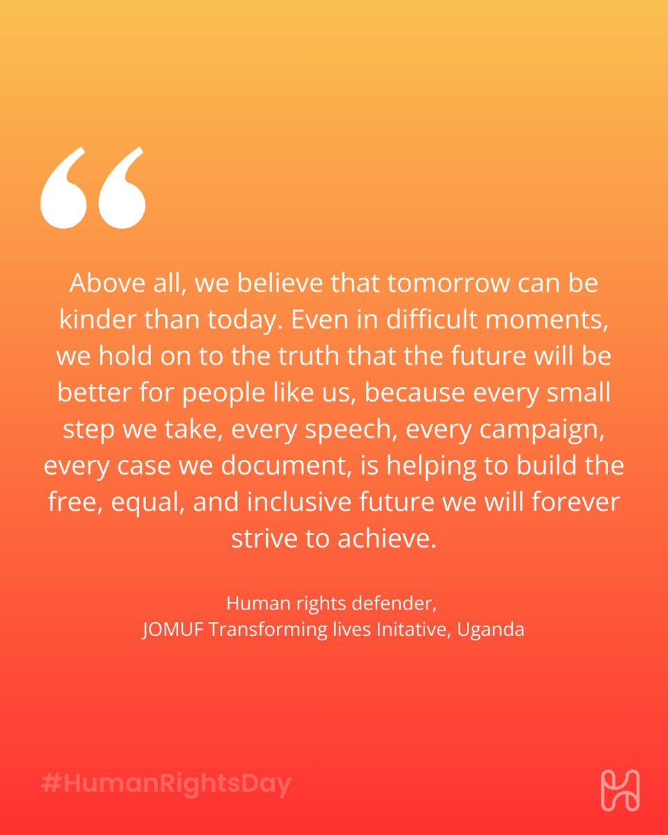HURIDOCS's tweet photo. 🌟Message of hope from Uganda.🌟
(Identity protected for safety.)
#HumanRightsDay 10 December — 10 voices.

 #HumanRightsDefenders  #HURIDOCS https://t.co/nMeOj1BUVp