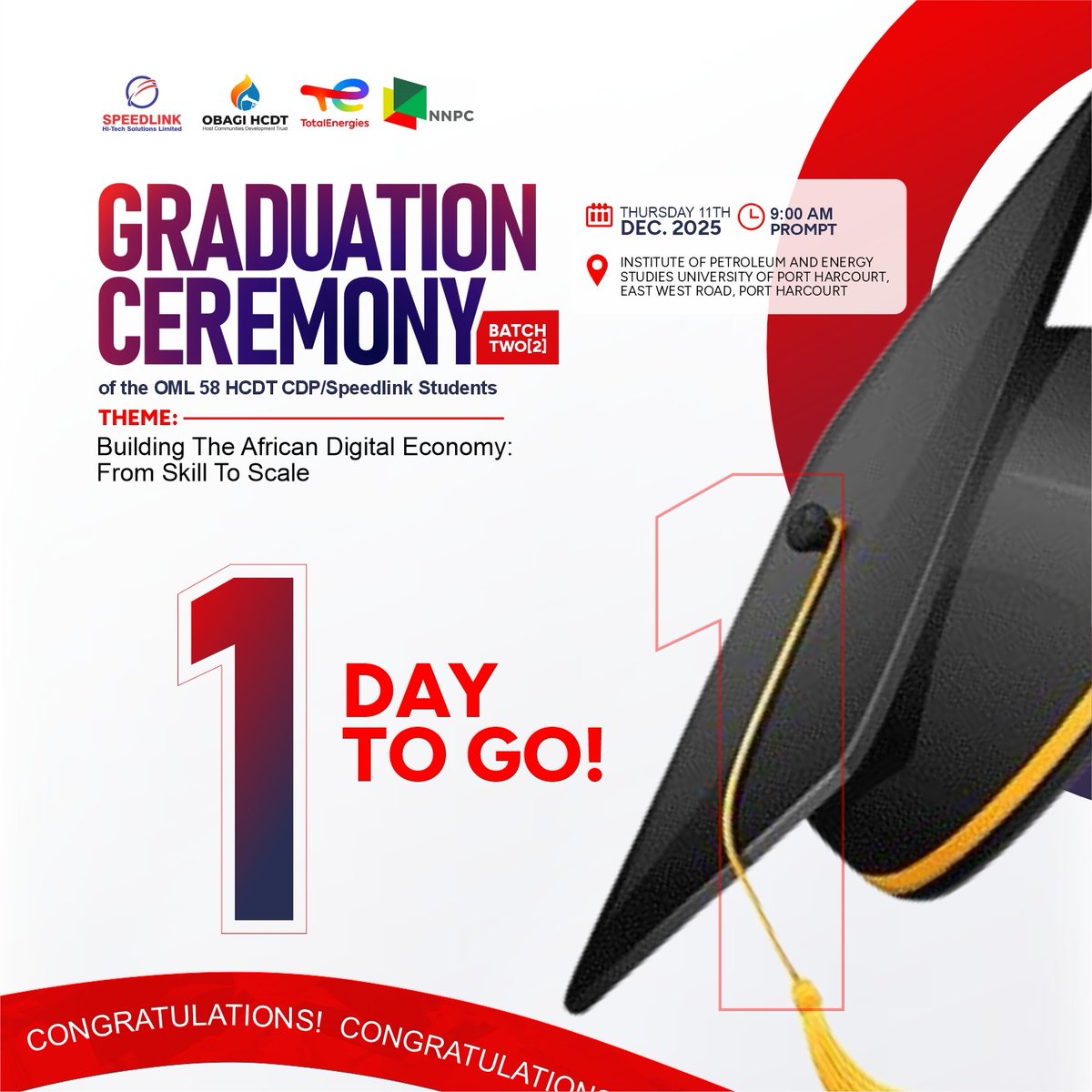 Tomorrow, we celebrate a new set of tech talents graduating after six months of intensive training 🎉

Ready to join the next cohort at Port Harcourt’s leading tech institute?
Start your journey today.

🔗 speedlinktraining.com
📞 09167716220

#graduation #tech #Speedlink