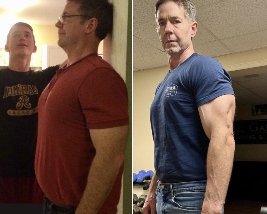 امتنع (كريس) على اليسار في الصورة تحت عن تناول اللحوم الحمراء والدهون لأكثر من عشر سنوات
وحاول لعقود إنقاص وزنه بتقليل السعرات الحرارية وتجنب الدهون
كما كان يعتقد أن الجري هو أفضل طريقة لإنقاص وزنه ولكن لم يصل لما يريد

الرجل نفسه على اليمين يتجنب السكر المضاف والكربوهيدرات