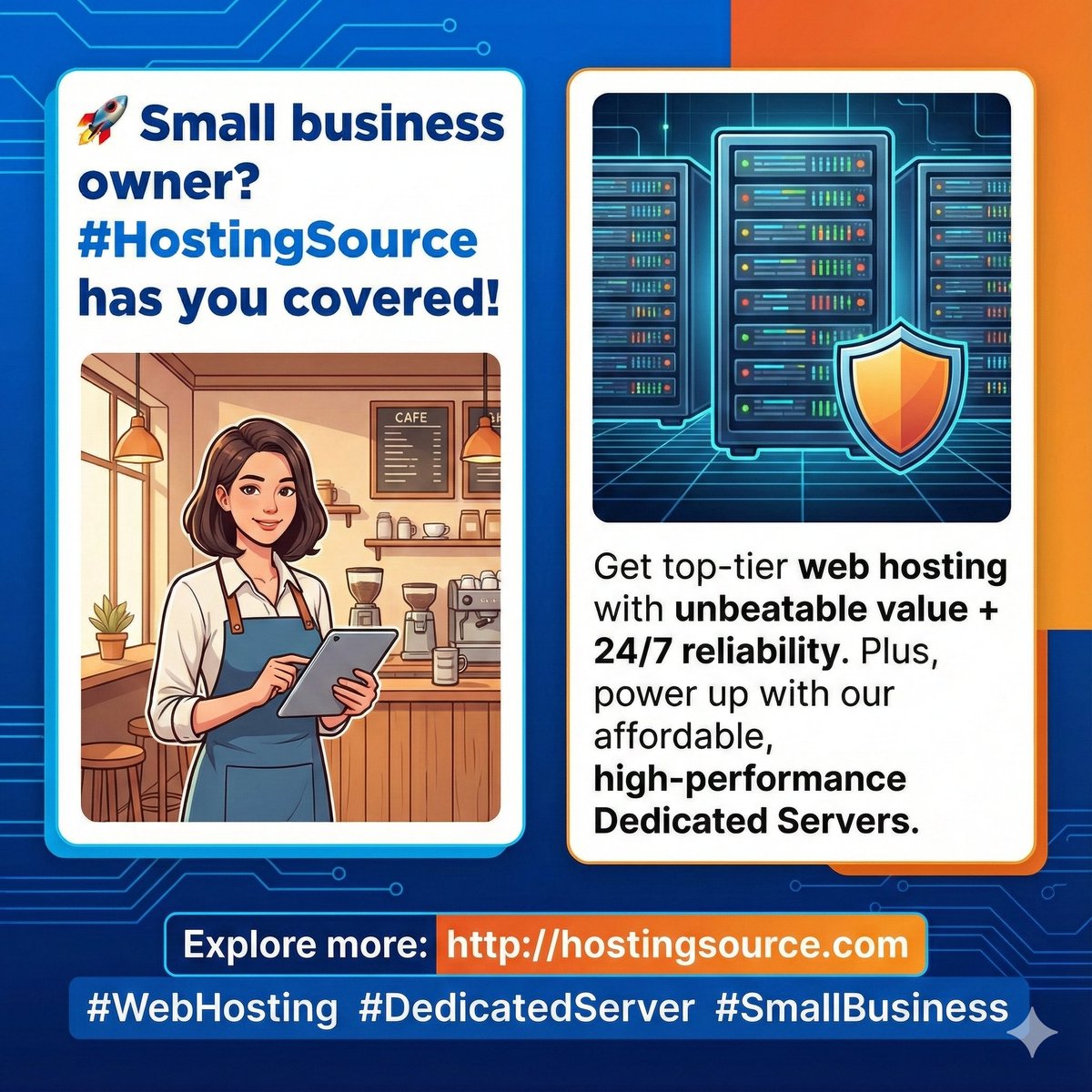 HostingSourceX's tweet image. 📷 Small business owner? #HostingSource has you covered!
Get top-tier web hosting with unbeatable value + 24/7 reliability.
Plus, power up with our affordable, high-performance Dedicated Servers.
Explore more: hostingsource.com
#WebHosting #DedicatedServer #SmallBusiness