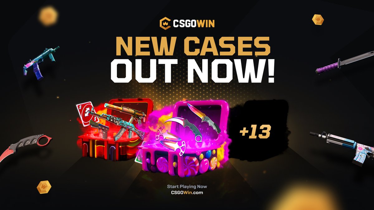 Just released 15 NEW CASES!🍬

⭐️ Fortress -&gt; 836.24c
⭐️ Galactica -&gt; 517.54c 
⭐️ Juan Deag -&gt; 10.33c
⭐️ Uno -&gt; 1.00c
+ 11 more cases! 👀

Check them out on CSGOWin.com!
RT &amp; comment your favorite, $50 to 2x users! 👇🎁