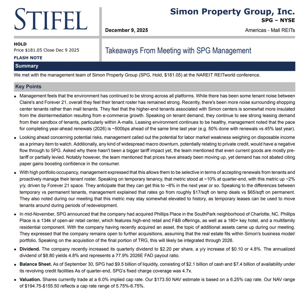 $SPG Simon Property Group - Takeaways From Meeting with SPG Management
