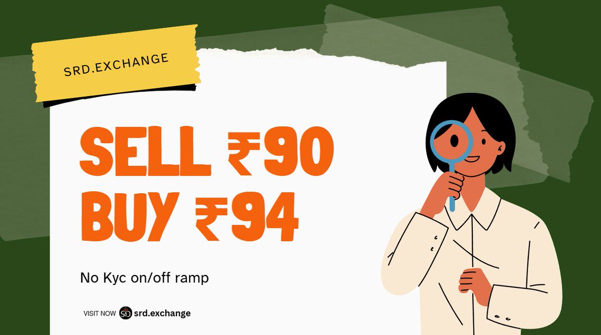 SrdExchange's tweet photo. On/Off Ramp Easy with https://t.co/4r9howKOw0 

⚠️ USDT↔INR(₹)
Sell At ₹90
Buy At ₹93.88

🇮🇳 Payment Method  :
• UPI
• Cash Deposit (CDM)

🌎 website : https://t.co/4r9howKOw0 ✈️
📢 24/7 Support : https://t.co/FzLGusTNKp…

#SrdExchange #Fiat #P2P #Crypto #Trading #Cryptoindia #cryptonews