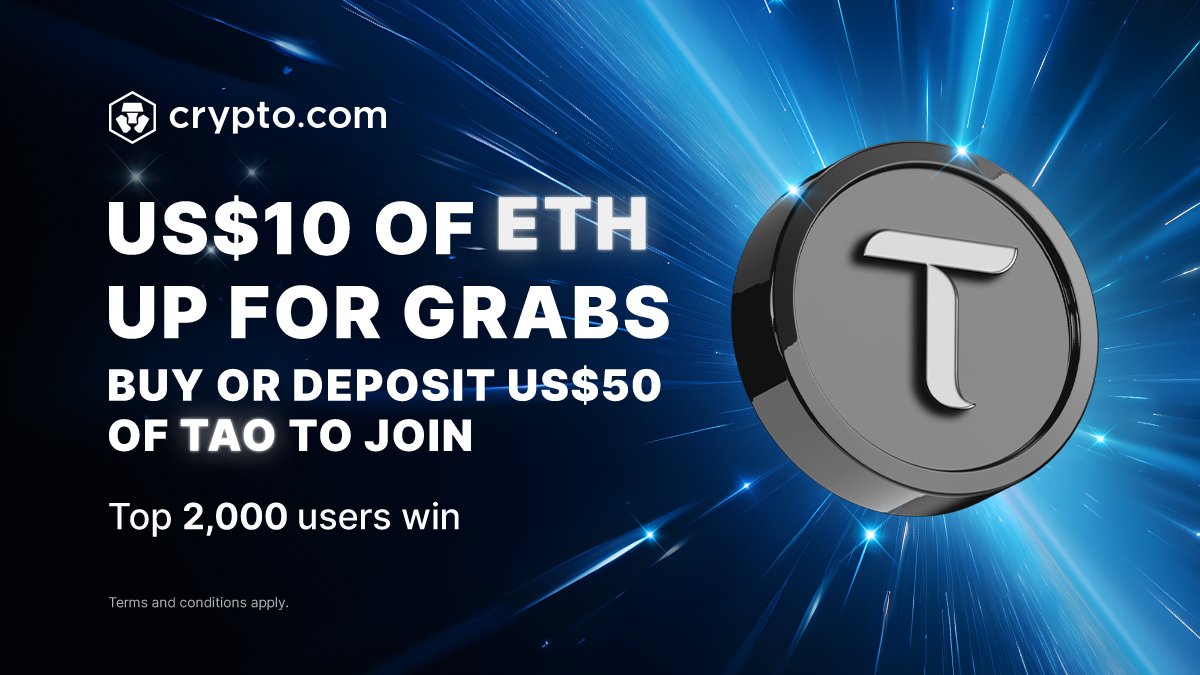 The first-ever TAO App Campaign is here ⚡️ Buy or deposit US$50+ of $TAO  for a shot at bagging US$10 of $ETH 💠 Only the top 2,000 users ranked by  their TAO