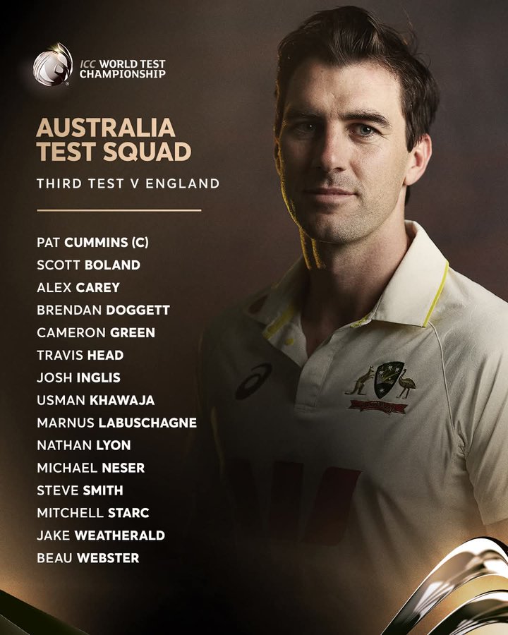 Pat Cummins returns as captain as Australia announce squad for Ashes 2025-26 3rd Test