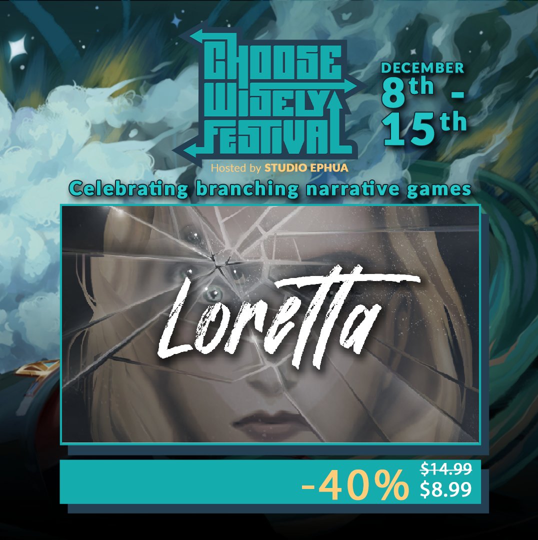 Loretta is part of the Choose Wisely Festival on Steam, celebrating branching narrative games!

Loretta is a psychological thriller that makes the player an accessory to the heroine’s crimes, leading her through a self-crafted nightmare.

🕹️Loretta 40% off on Steam: