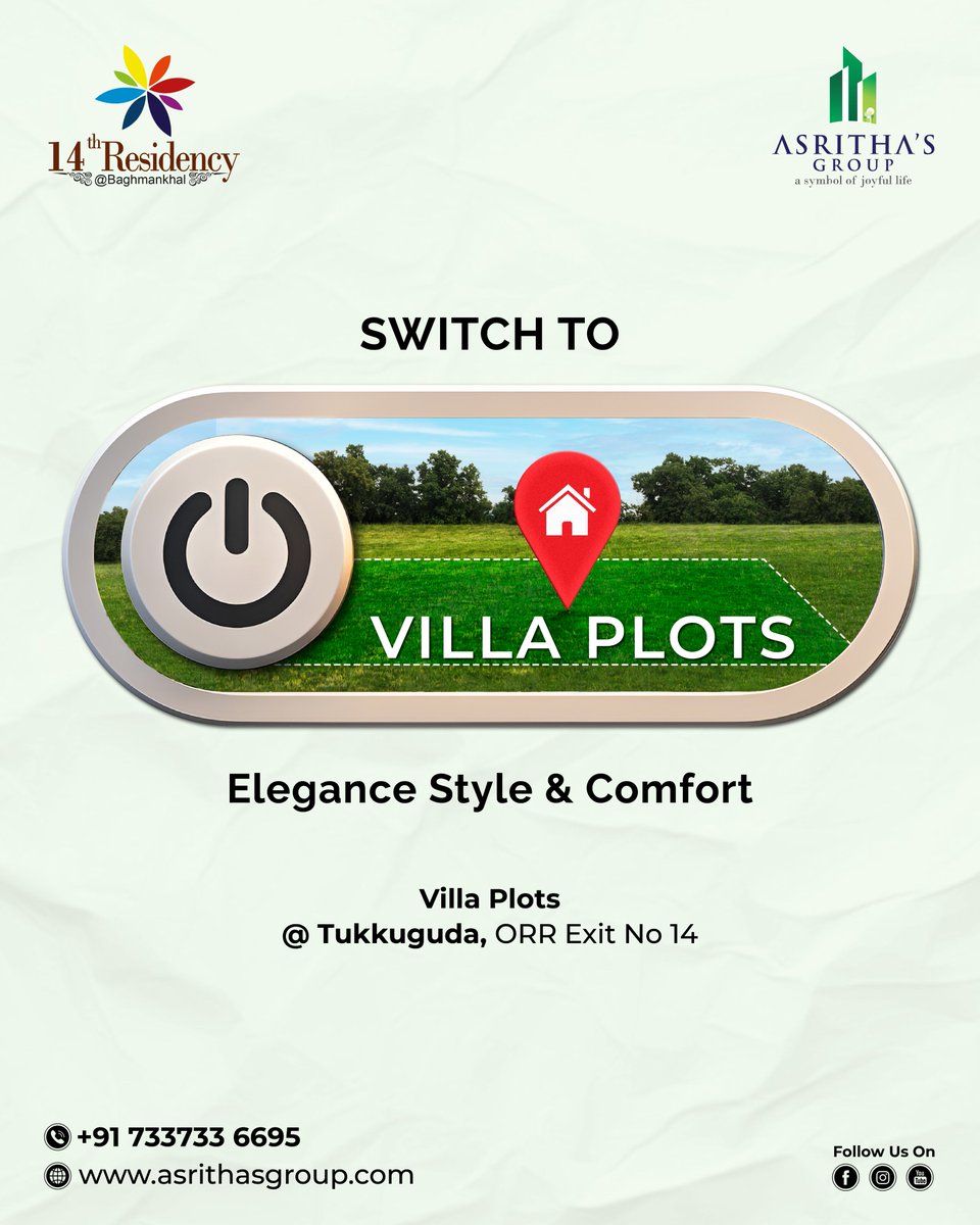 Asrithas_Group's tweet image. Step Into a Life of Space &amp;amp; Serenity

Discover premium villa plots where elegance meets comfort at Tukkuguda, ORR Exit 14.
📱+91 733733 6695
🌐 asrithasgroup.com

#14thResidency #AsrithasGroup #VillaPlots #Tukkuguda #ORRExit14 #PremiumPlots #OpenPlots #HyderabadRealEstate