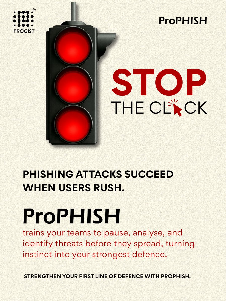 _Progist_'s tweet image. STOP the click. START building cyber-smart teams.
ProPHISH turns every employee into a strong human firewall with continuous training and real-world phishing simulations.
Contact us for a demo.
📞9820116312 | 9819256263 | 7506370862 ✉️ info@progist

#ProPHISH #CyberAwareness