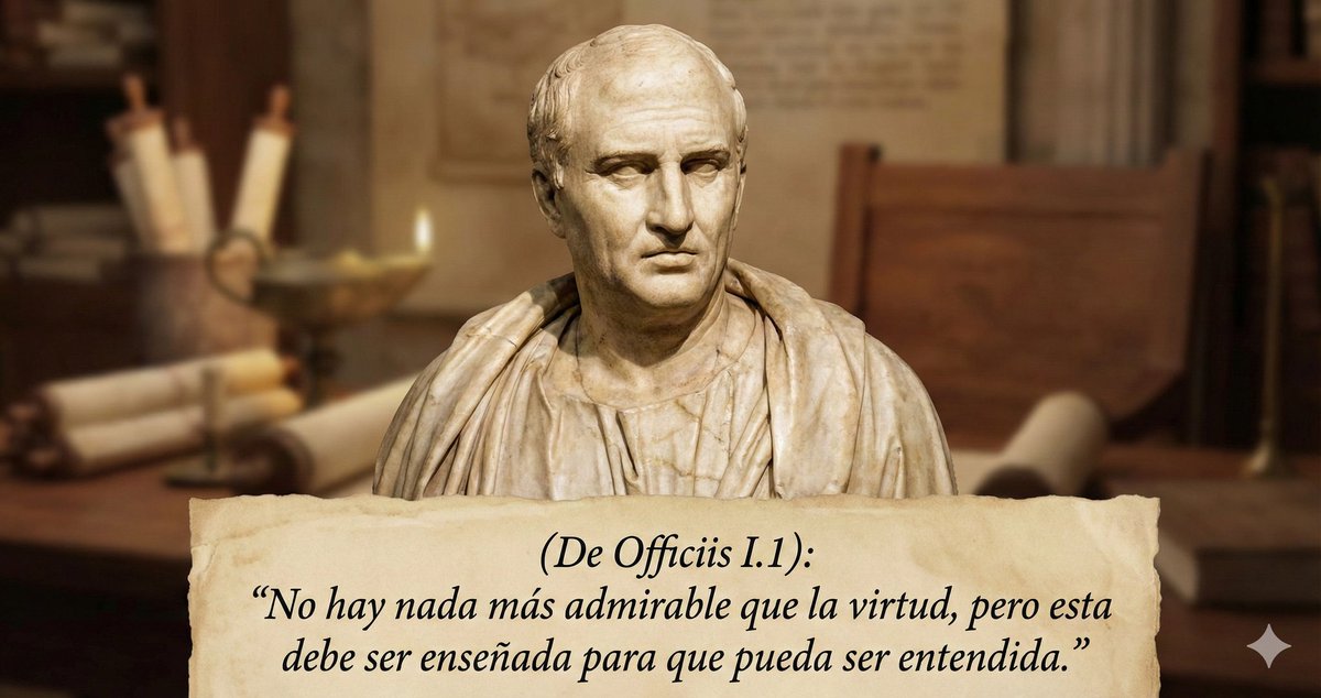 «No hay nada más admirable que la virtud,  
pero esta debe ser enseñada para que pueda ser entendida.»

Cicerón, De Officiis I.1

¿Se enseña hoy la virtud… o solo se presume?

#Cicerón #DeOfficiis #Virtud #Estoicismo #Filosofía #CitasClásicas #HectorCapel