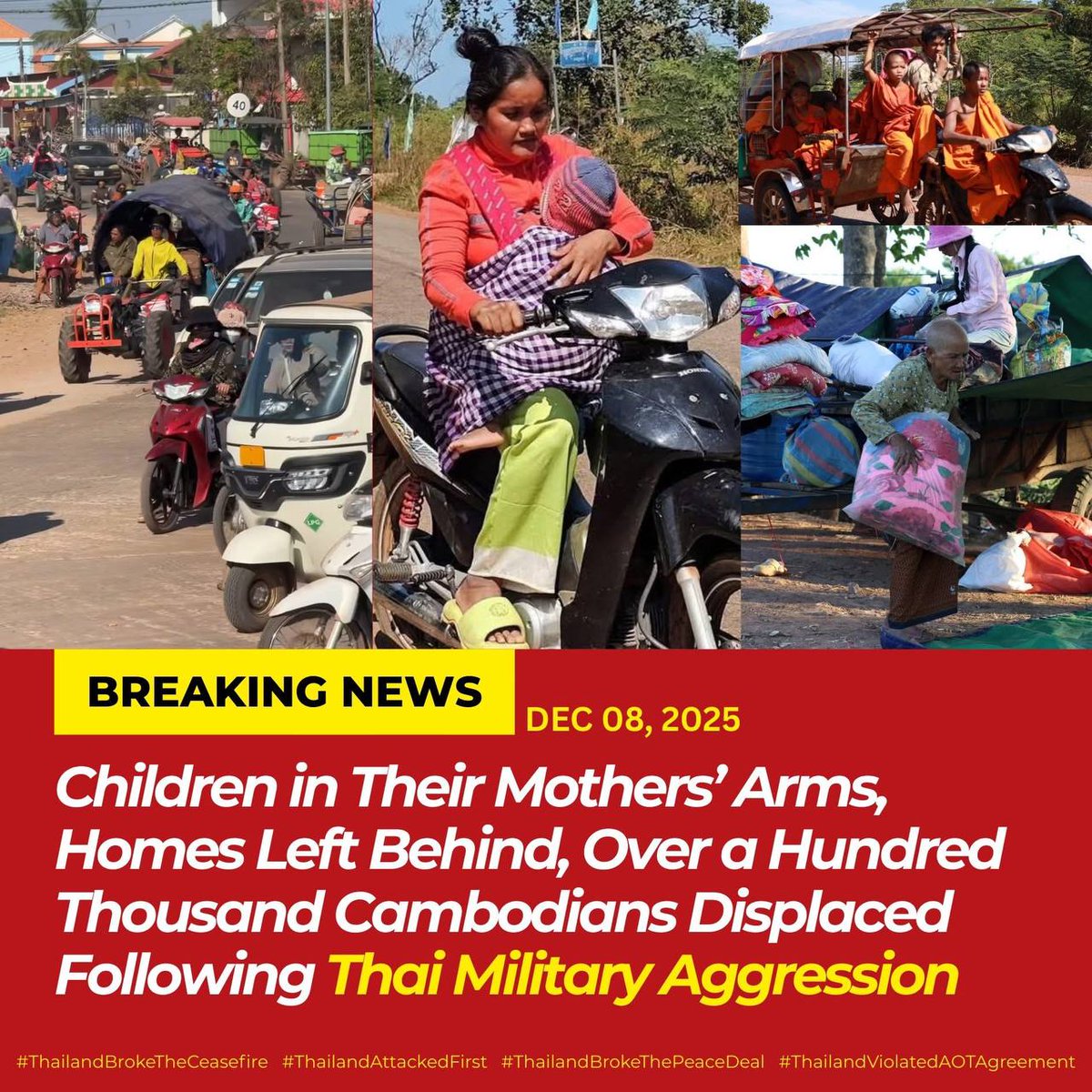 LSonpeng38441's tweet photo. Cambodia Under Attack: Our People Deserve Peace, Not War.On December 8, 2025, Thailand violated the ceasefire and launched a coordinated military assault on multiple Cambodian border areas.
#ThailandAttackedFirst
#ThailandBrokeTheCeasefire https://t.co/mkQi4Ypf3I