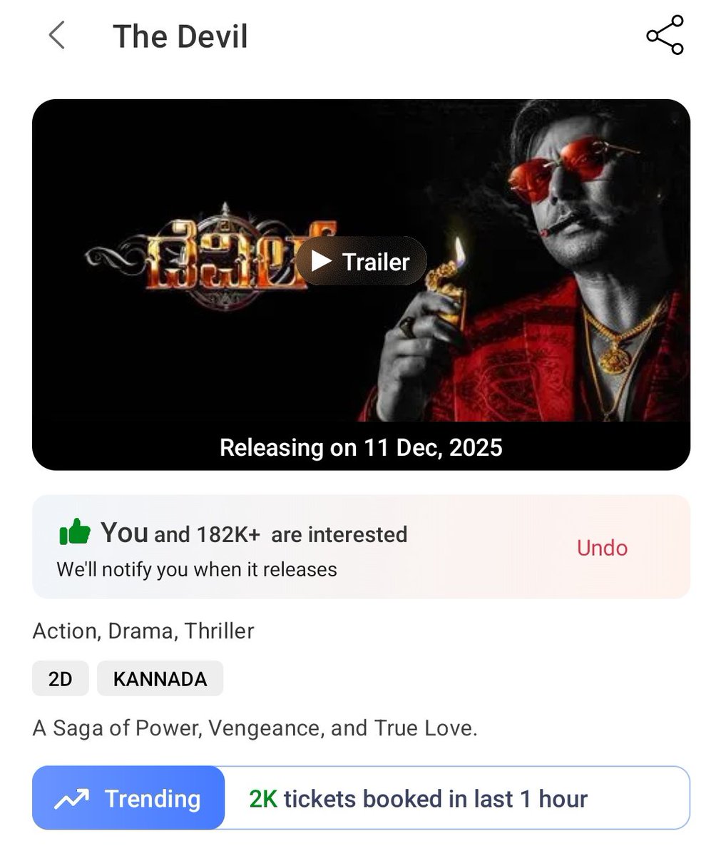2K Tickets Booked In The Last One Hour 🔥💥

Multiplex Shows Bookings Will Open Soon 👊

#DBoss #TheDevil #TheDevilBookings #BossOfSandalwood