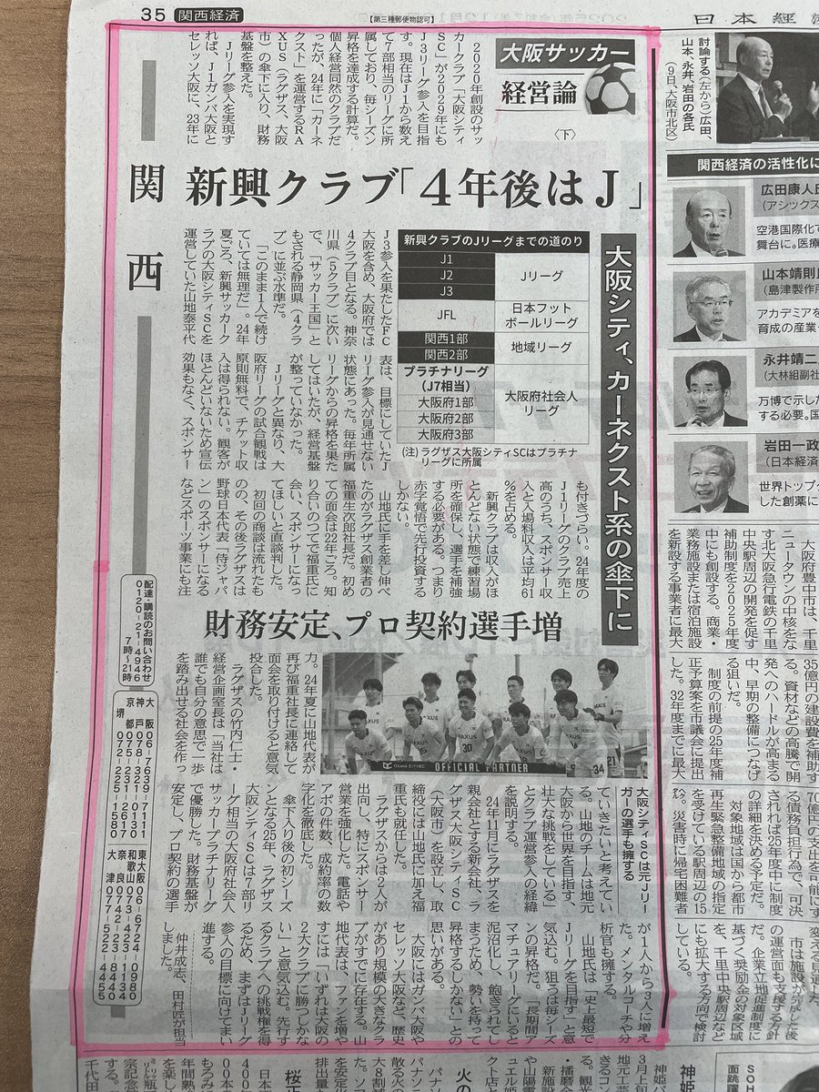お知らせ】 Osaka City SC が日本経済新聞に掲載されました。 見出しは