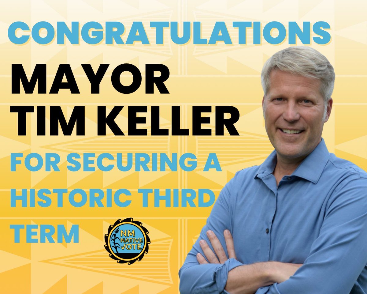 NativeVoters's tweet image. Congratulations to Mayor Tim Keller on securing a historic third term 👏🏽

NM Native Vote is more committed than ever to working with our city’s leadership to strengthen accountability.

#NMNativeVote #ABQrunoff #NativeVoters #ProtectSacredSites #CommunityPower #Accountability