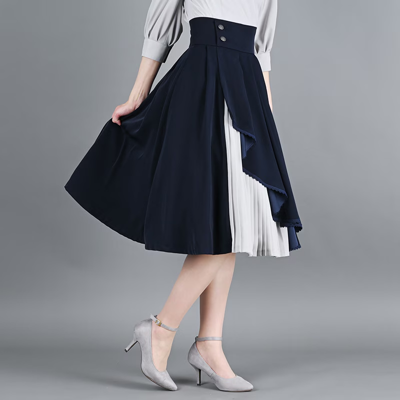 pick up】フリンデルスカート ネイビー 流れるような3段のドレープが