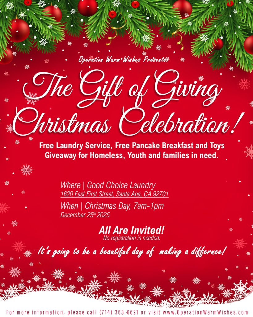 tyronjackson's tweet image. The spirit of Christmas shines brighter this year as Operation Warm Wishes (O.W.W.) announces its upcoming "The Gift of Giving Christmas Celebration!" This heartwarming event promises a day filled with joy, community service, and festive cheer for the homeless, youth, and…