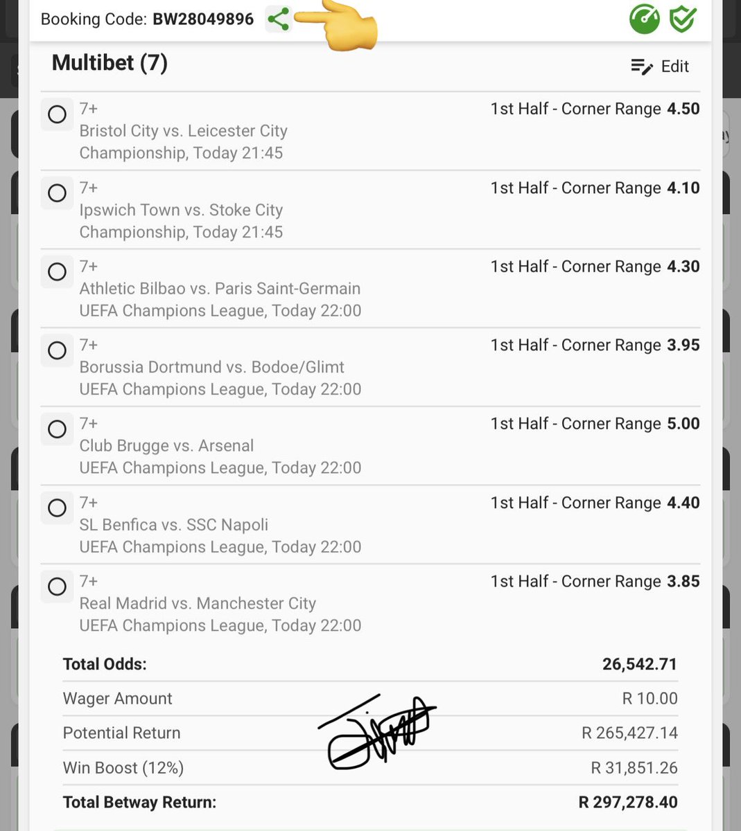 R200K High Risk💰💰💰💰💰💰💰

⏰𝐊𝐢𝐜𝐤-𝐨𝐟𝐟: 21:45
🎟️𝐁𝐨𝐨𝐤𝐢𝐧𝐠 𝐂𝐨𝐝𝐞: BW28049896

🛜𝙍𝙚𝙜𝙞𝙨𝙩𝙚𝙧/𝙎𝙞𝙜𝙣 𝙪𝙥 𝙝𝙚𝙧𝙚: bit.ly/Jimmy_50

🔗𝐁𝐞𝐭𝐬𝐥𝐢𝐩 𝐋𝐢𝐧𝐤: new.betway.co.za/book-a-bet-res…

🔞+|𝕋&amp;ℂ'𝕤 𝕒𝕡𝕡𝕝𝕪