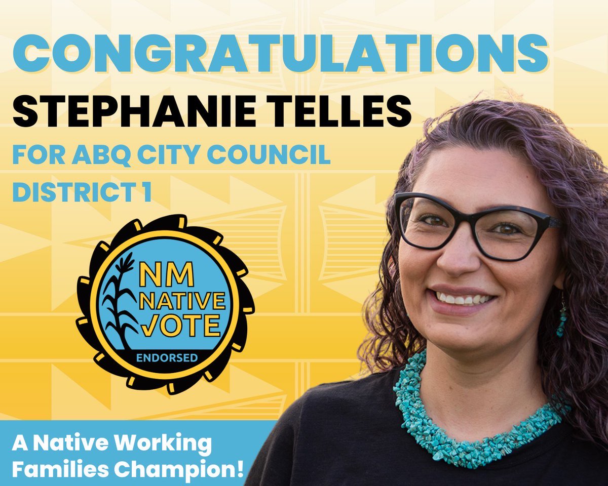 NativeVoters's tweet image. 🎉 Congratulations to Stephanie Telles!
Stephanie Telles has officially won the runoff election for Albuquerque City Council District 1!

#NMNativeVote #ABQRunoff2025 #NativeVoters #CommunityPower
