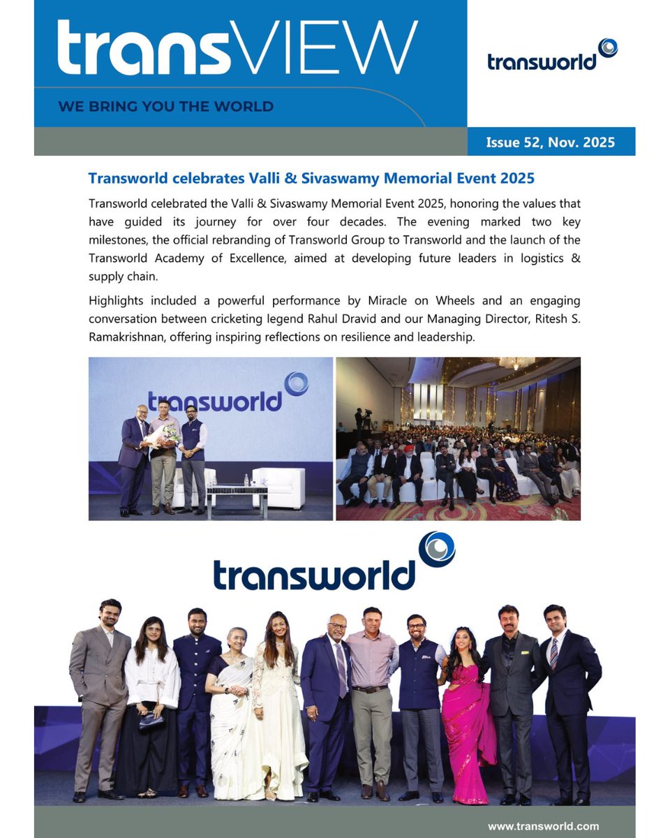 TransworldTweet's tweet photo. An insight into the News and Updates of Transworld!
Our Quarterly Magazine #TransVIEW - November 2025 edition.
Click for PDF version: https://t.co/M1u4ujEsXz
#Transworld #TransworldMagazine #QuaterlyMagazine #Shipping #Logistics https://t.co/nXeCWdsj6a