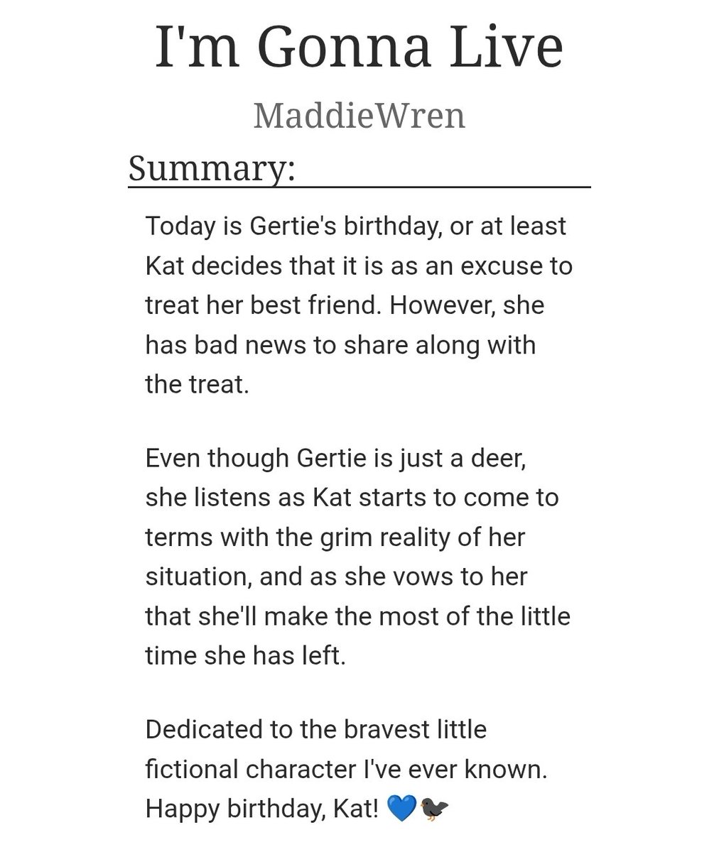 StrungShort's tweet image. Whatever my plans were for today, I had to course-correct and get this out. This one's for you, Kat Mikaelsen. I can never thank you enough for how you've inspired me. And I'll never forget your story.

💙🐦‍⬛

Read here: archiveofourown.org/works/75531901