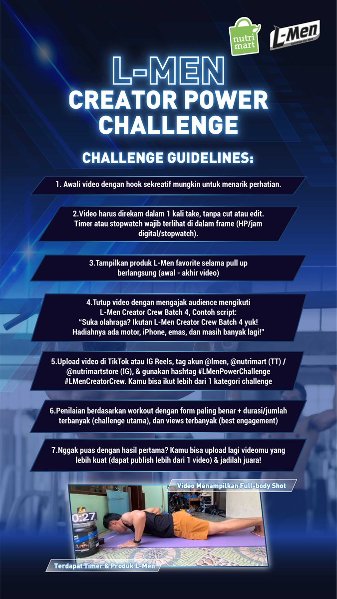 LMen's tweet image. 💥 L-MEN CREATOR POWER: PULL UP CHALLENGE 2025 💥
Mau dapetin Merchandise eksklusif L-Men GRATIS dan uang tunai? Yuk Ikutan Pull Up Challenge sekarang!   🔥

Periode berakhir hingga 31 Desember 2025
 Daftar &amp;amp; upload video di: cutt.ly/LMen-PullUpCha…‼️