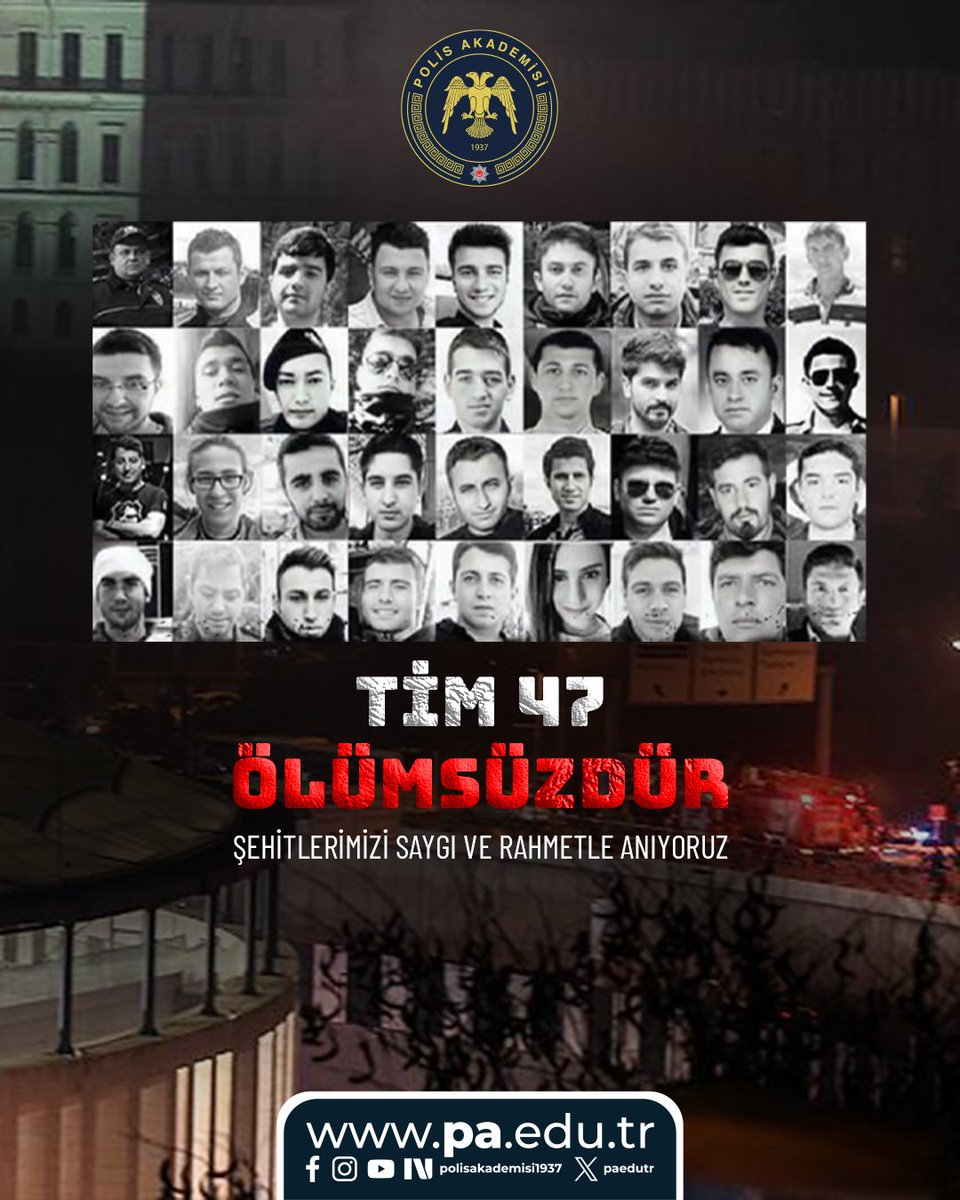 10 Aralık 2016 tarihinde Beşiktaş'ta meydana gelen terör saldırısında şehit olan Tim 47’yi Saygı ve Rahmetle anıyoruz.
Ruhları şad, mekânları cennet olsun. 🇹🇷
#10Aralık2016 #Tim47