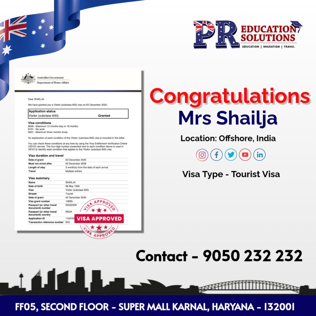 Visaforsure's tweet photo. Congratulations for your Australia visa 💐 https://t.co/kLDPADUxoO