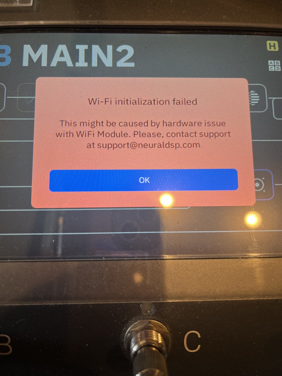 あーquadcortex壊れたかも、、、

Wi-Fi繋がれへんからアップデートできへんし…
初期ロットでよう、頑張ってきたのになぁー
neural dspさんどうしたらいい？
修理？新しいの買う？

#quadcortex