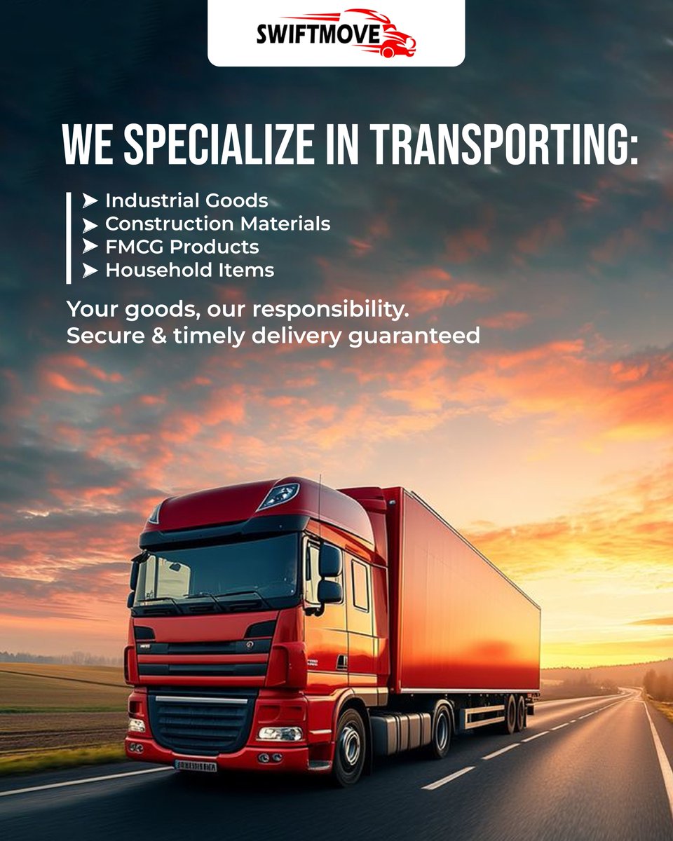 Swiftmove_'s tweet image. SwiftMove delivers what matters—secure, fast, and dependable transport for all types of goods.
Your shipment, our responsibility. 🚚
#Logistics #SwiftMove #TransportServices