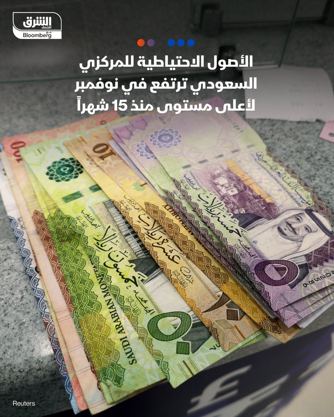 الأصول الاحتياطية للبنك المركزي السعودي ترتفع في نوفمبر لأعلى مستوى منذ 15 شهراً. الأصول الاحتياطية نمت بنسبة 4.8% في نوفمبر 2025، على أساس شهري وبنسبة 3% على أساس سنوي، لتصل بنهاية الشهر الماضي إلى 1.74 تريليون ريال، وهو أعلى مستوى منذ أغسطس 2024. تابعوا اقتصاد الشرق 