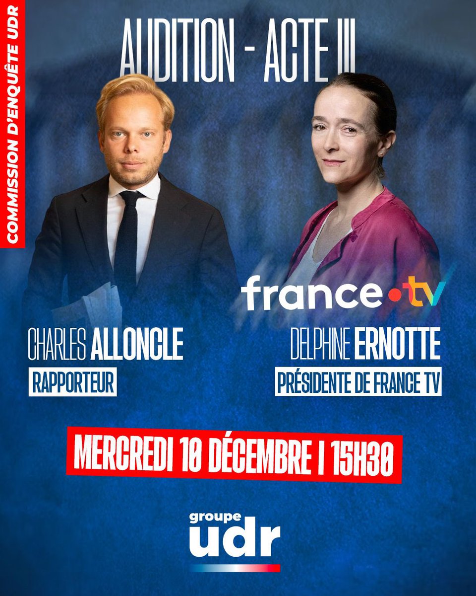 Dans le cadre de notre commission d’enquête sur la neutralité de l’audiovisuel public, nous auditionnons ce jour Delphine Ernotte, Présidente de France TV, à 15h30. 

📹À suivre en direct : urls.fr/5w550r