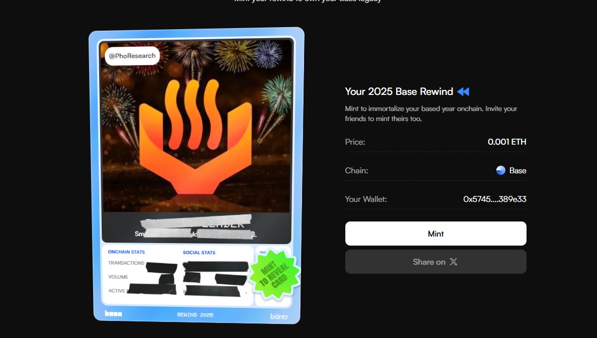 PhoResearch's tweet photo. [BASE] Lâu rồi không post kèo airdrop @base 

Check recap 2025 và mint NFT trên Base nhé ae

✅Price: 3u

Gần TGE, gần cuối mùa thì bào đc gì bào ae nhé

Link: https://t.co/UwSGcaCdUI https://t.co/2vQhHEL9tp