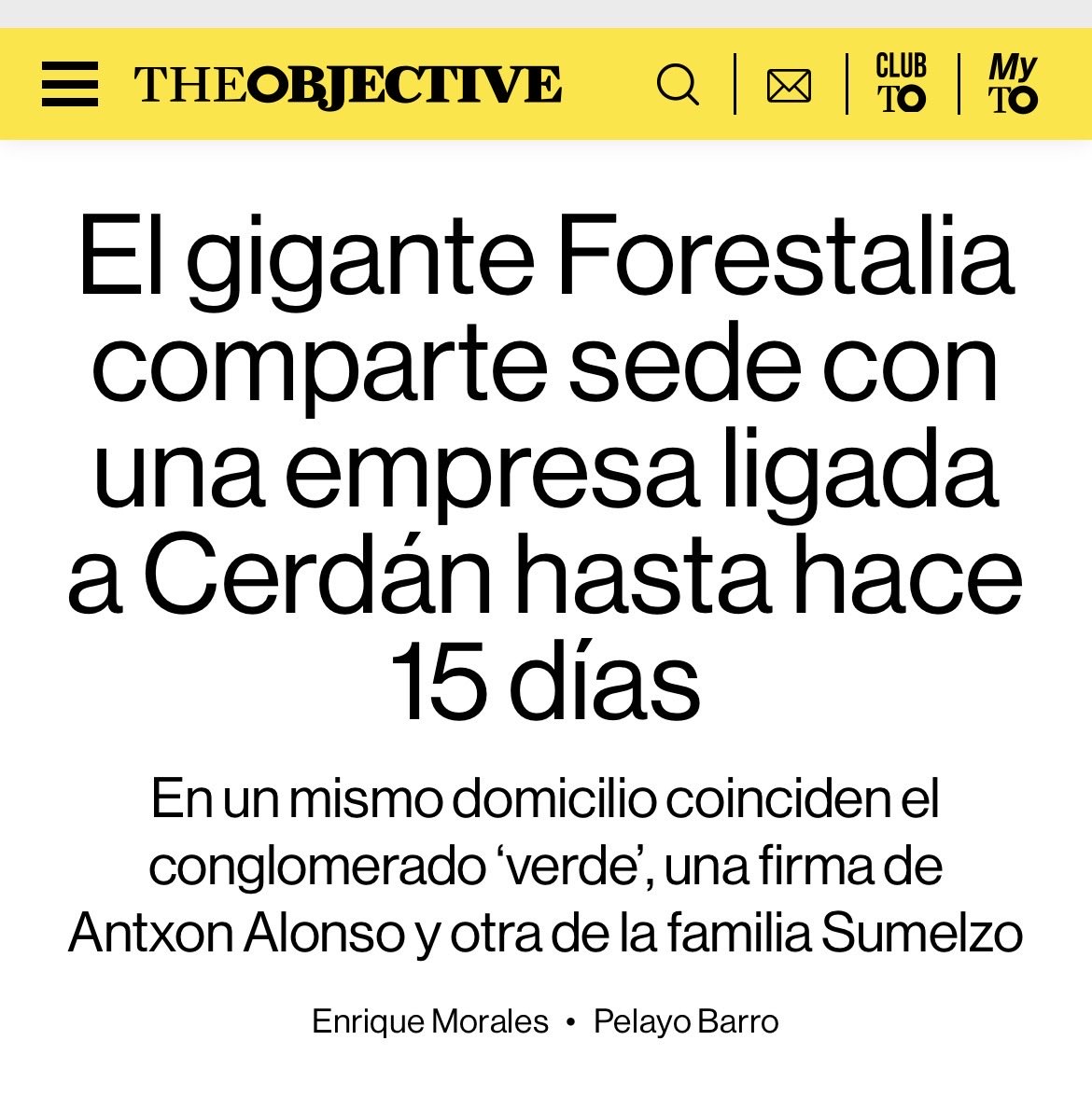 Atención a esto que cuenta THE OBJECTIVE porque abre una nueva dimensión al escándalo Cerdán-Sumelzo. Y qué casualidad que justo cuando empezamos a publicar noticias sobre ello se haya producido un cambio de titularidad: el socio de Cerdán le ha pasado los trastos a Forestalia…