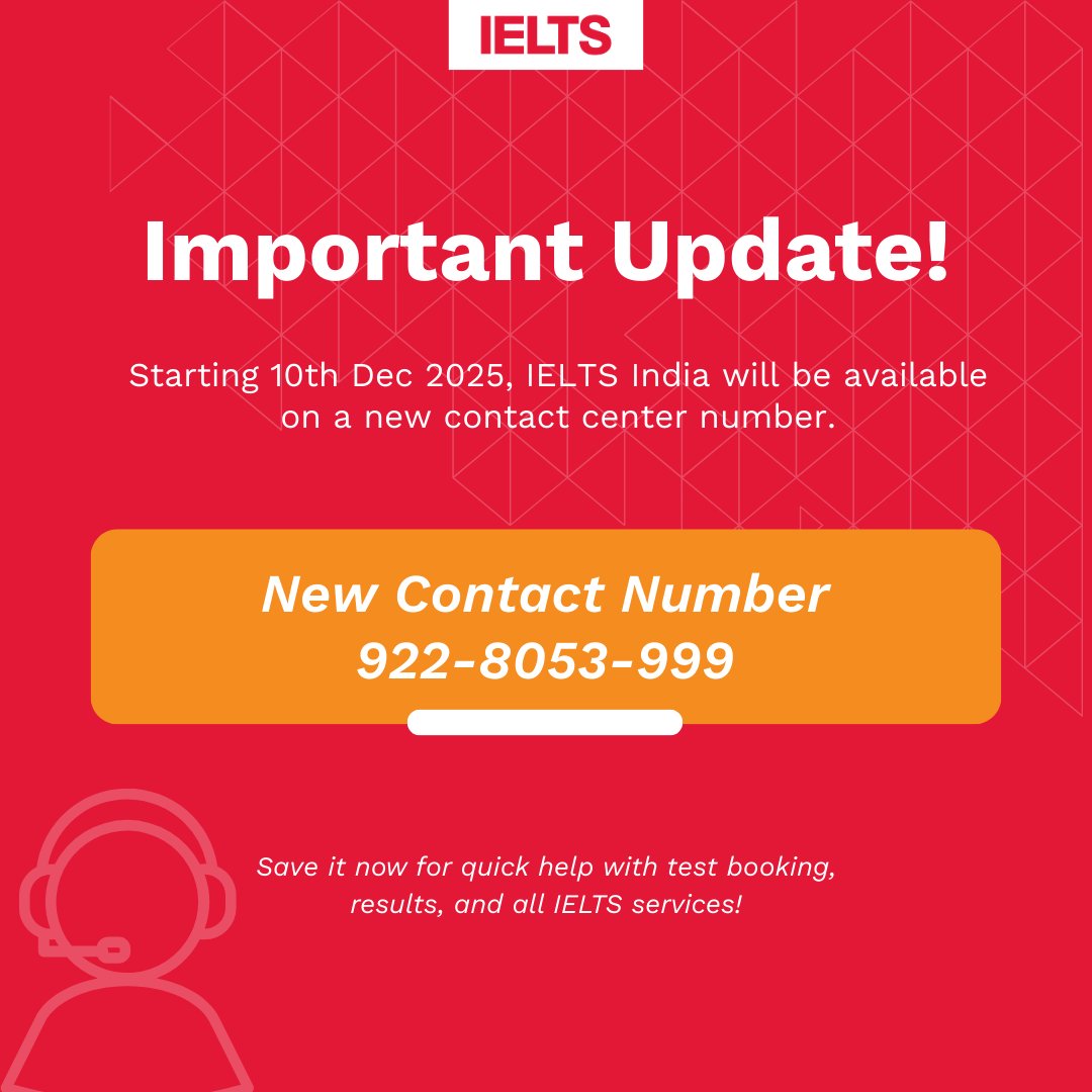 ieltsidpindia's tweet photo. 📢We have updated our contact center number!
📞Effective from today, reach IELTS India on our new contact center number: 922-8053-999.
Please save the updated number for all future support.🔔
#ieltsupdate #importantannouncement #stayinformed #contactupdate #helplineupdate https://t.co/hAUNvDadca