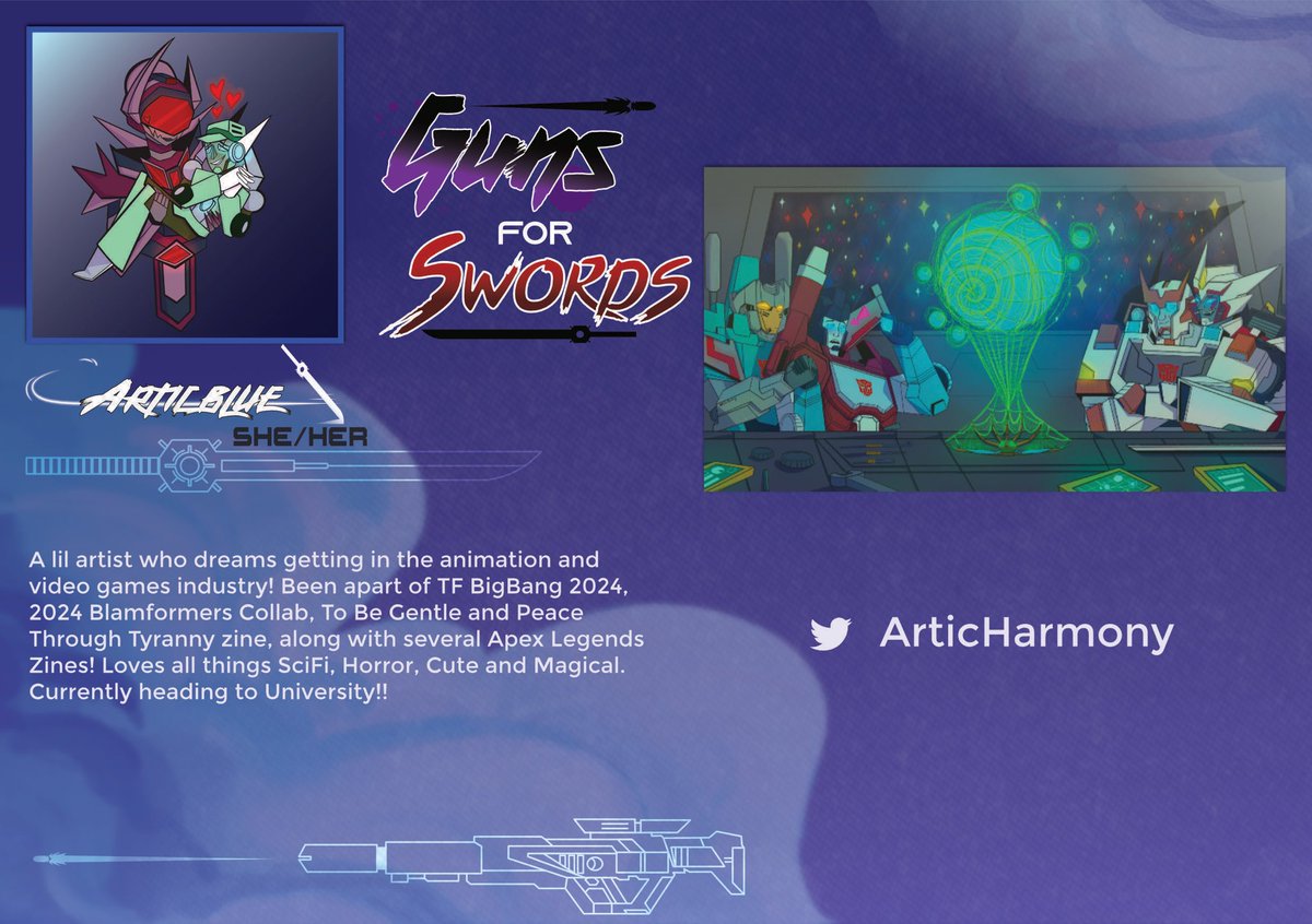 💥🔫 Contrbutor Spotlight ⚔️✨

<a href="/ArticHarmony/">Artic Blue Harmony</a> is another one of our page artists! She dreams of getting into animation and video game industry! She has been apart of the TF BigBang 2024, 2024 Blamformers Collab, and several other projects! #transformers #mtmte