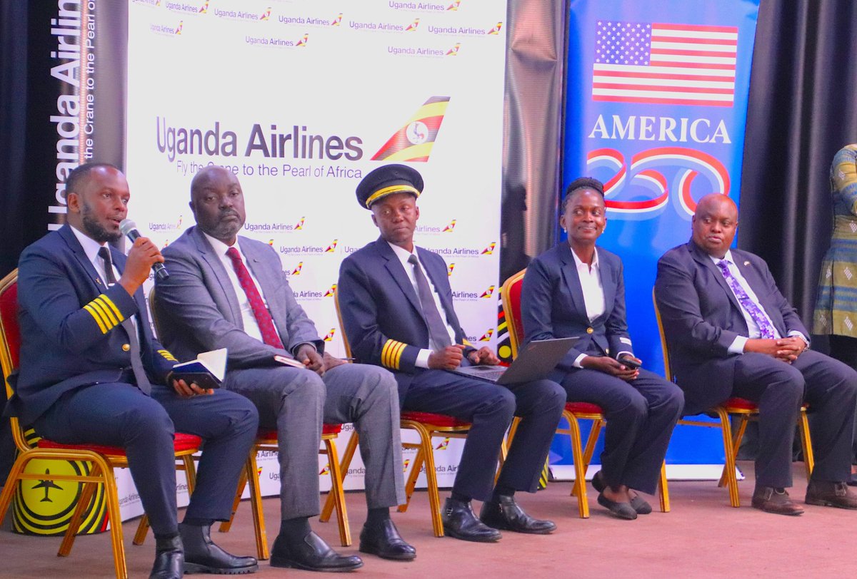 USEmbassyUganda's tweet photo. From @Makerere to the skies ✈️! @Boeing and @UG_Airlines are working together to provide a pathway for students flying into the aviation sector. U.S. Embassy Uganda was happy to join these aviation leaders to speak about 🇺🇸 innovation, @America250, and educational and exchange opportunities for career paths in aviation.