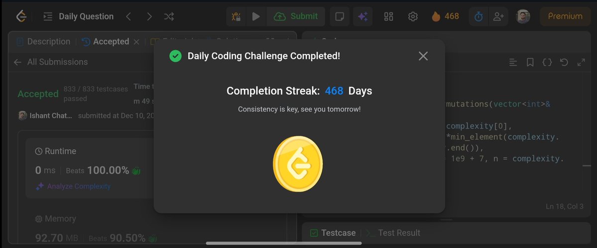 imIchaturvedi's tweet image. Day-360 #potd 🌟     

3577. Count the Number of Computer Unlocking Permutations✅
#365DaysOfLeetCode