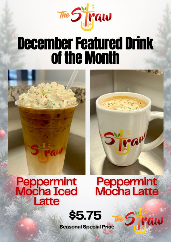 TheStrawCafe's tweet photo. Wednesday treat alert! ❄️ Taste the holidays in every sip with our Peppermint Mocha Iced Latte &amp; Latte: only in December at The Straw. Cozy up and get festive today! #HermitageTN https://t.co/IE5SObbYdU