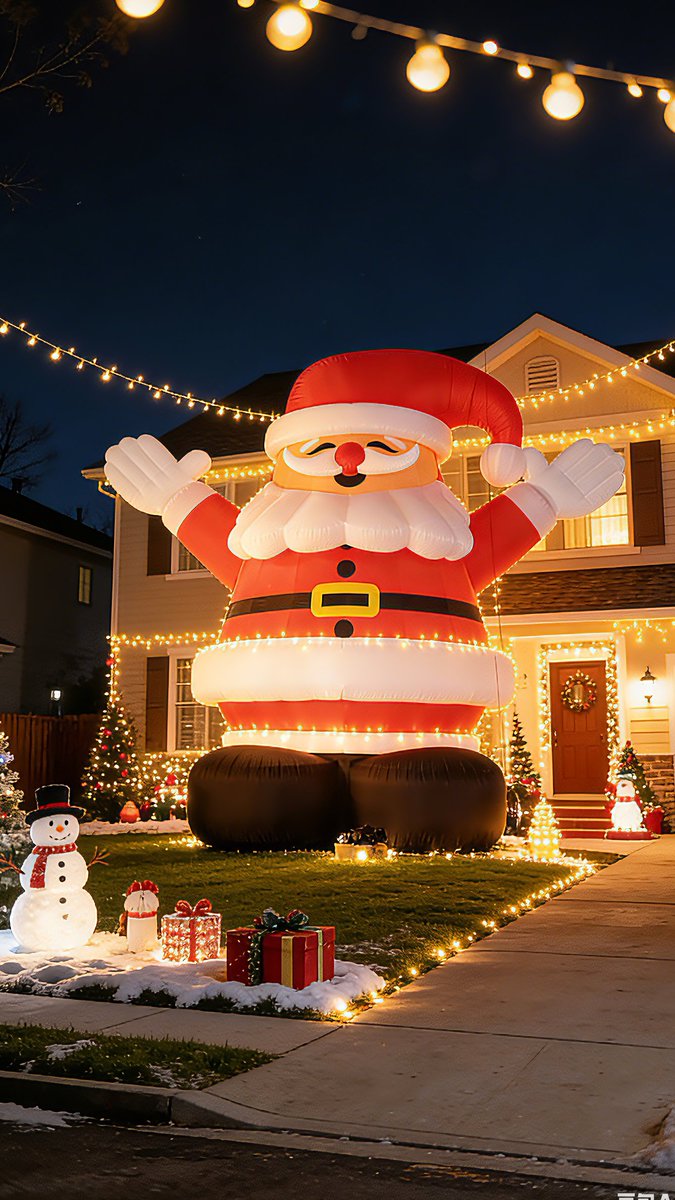 SayokFun's tweet image. 🎅 Before the glow &amp;amp; after the show
If this doesn’t beat your neighbors, I don’t know what will! 
Our Giant Inflatable Santa is TWO stories tall, lights up bright, and brings nonstop holiday vibes! Easy to set up, impossible to ignore. 🎄✨

#SayokInflatables #Eventplanning #meme
