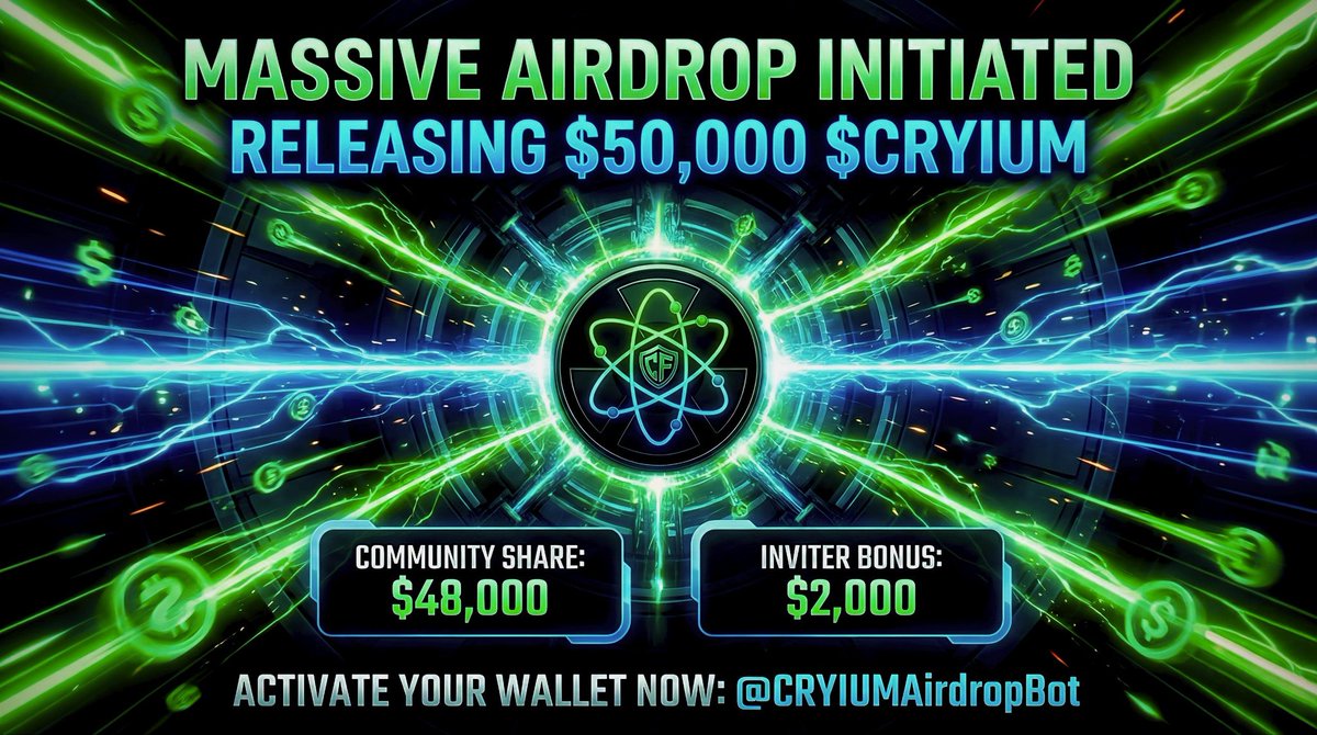 CryptoEarning17's tweet image. 🚨 MASSIVE $50,000 @CryptoniumFi AIRDROP IS LIVE! 🚨

We are giving away $50,000 USD worth of $CRYIUM tokens!

$48,000 FCFS COMMUNITY POOL for 12K users. 

$2,000 INVITER BONUS For the Top 20 Inviters

🗓️ DURATION: December 10th to 24th

➡️ JOIN ASAP
t.me/CRYIUMAirdropB……