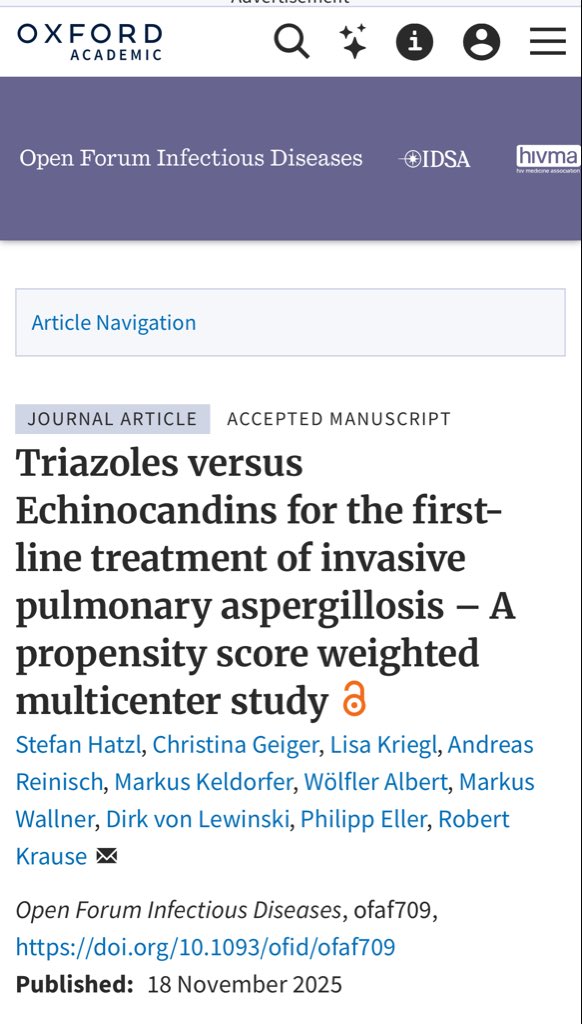 infeccHRUmalaga's tweet photo. En @OFIDJournal Tratamiento primera línea🥇en #ASPERGILOSIS #PulmonarInvasiva🍄🫁#Triazoles (Posa, Vori, Isavuconazol)🆚#Candinas
177 pacientes, MAYOR mortalidad si #Candinas ⬆️⚰️(cruda y tras análisis propensivo💻🧮)😳😳😳.Necesario Ens clínico ya!🙏🏻
🔗🆓 https://t.co/eJmTYL9NWr https://t.co/Rk2Ay9af1m