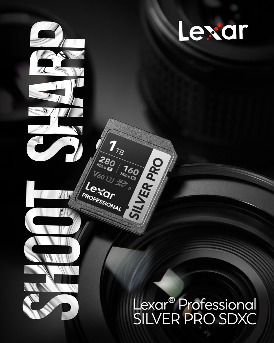 LexarMEA's tweet image. Shoot sharp and create without limits ⚡📸 With blazing 280MB/s read and 160MB/s write speeds, the Lexar® SILVER PRO SDXC™ UHS-II Card powers smooth 1080p/4K capture and fast workflow. Up to 1TB to keep you shooting.
#Lexar #LexarMEA #UHSII #V60 #4KVideo