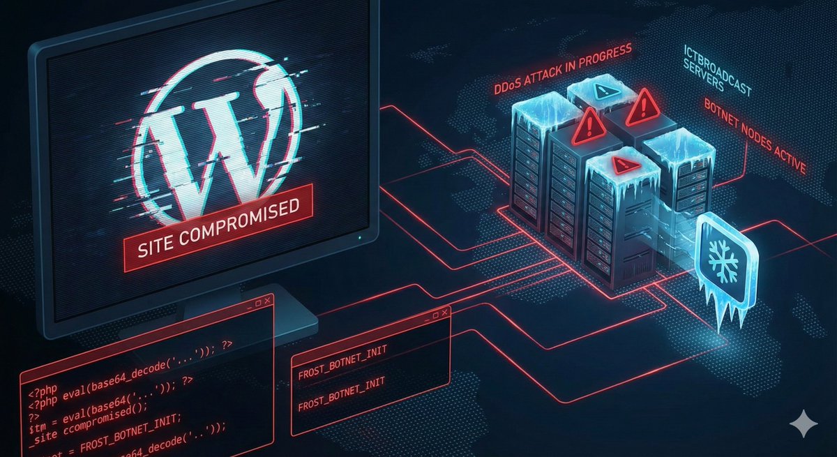 FindSecCyber's tweet image. New critical threats: Sneeit #WordPress RCE is being mass exploited, while a flaw in ICTBroadcast is fueling a new precision-targeted Frost DDoS botnet.
Backdoors, admin hijacks, and automated exploitation are accelerating. Patch immediately.

#Cybersecurity #InfoSec #Canada
