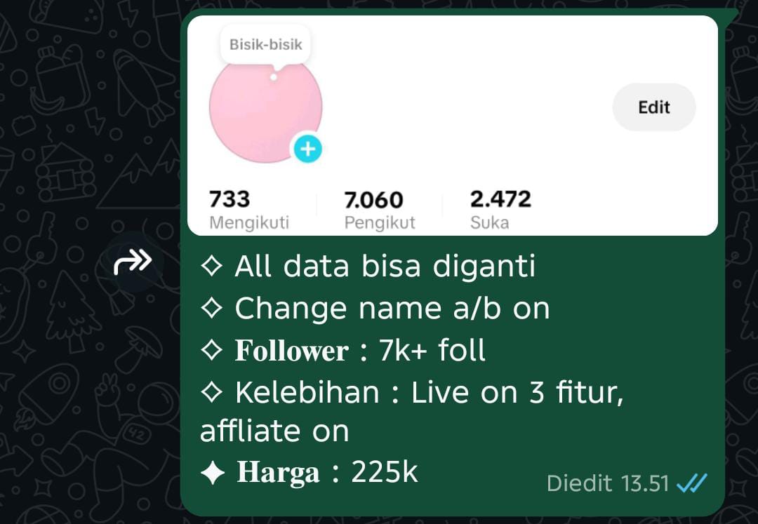 glen jual akun ig fast on wa/mention after dm tweet media