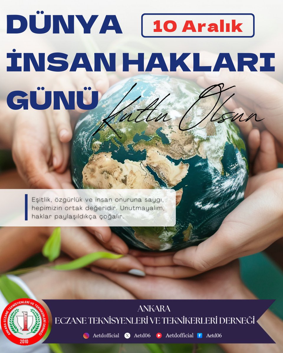 İnsan hakları;dil,din,ırk,cinsiyet,inanç ve düşünce farkı gözetmeksizin herkesin doğuştan sahip olduğu temel hak ve özgürlüklerdir.
10Aralık Dünya İnsan Hakları Günü,bu evrensel değerleri hatırlamak ve daha adil bir toplum için sorumluluklarımızı düşünmek adına önemli bir gündür.